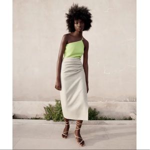 Zara Fluorescent Lime Asymmetric Knit Top
